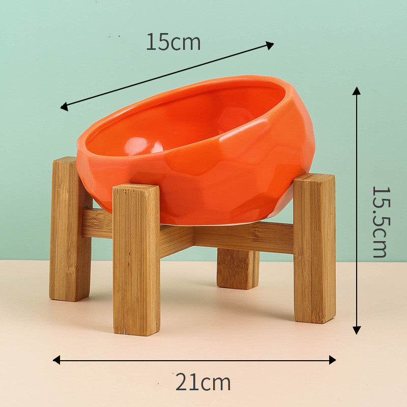 Pet Supplies Ceramic Cat & Dog Bowl – Oblique Mouth Bowl with Optional Wooden Stand