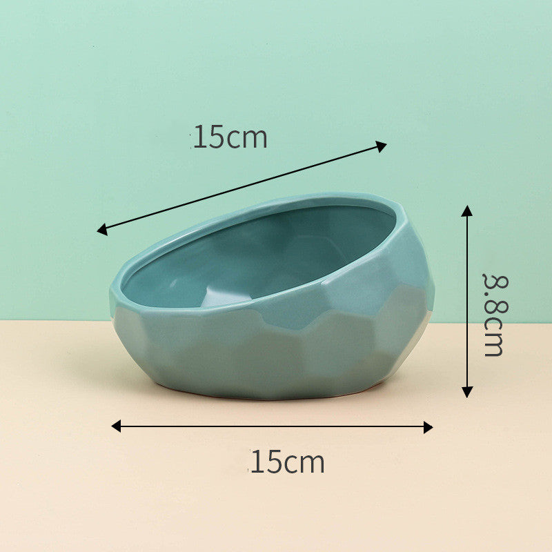 Pet Supplies Ceramic Cat & Dog Bowl – Oblique Mouth Bowl with Optional Wooden Stand