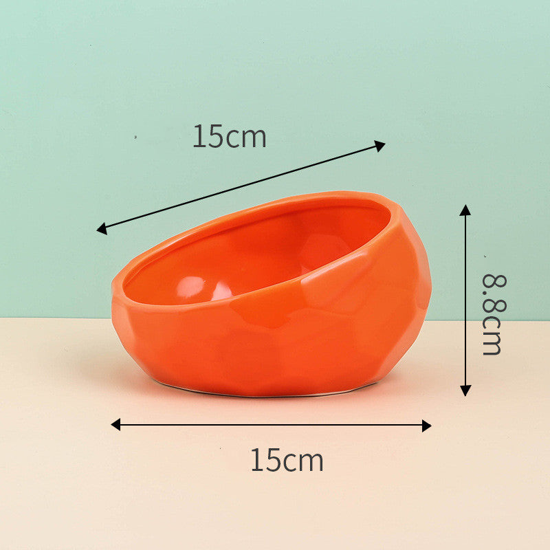 Pet Supplies Ceramic Cat & Dog Bowl – Oblique Mouth Bowl with Optional Wooden Stand