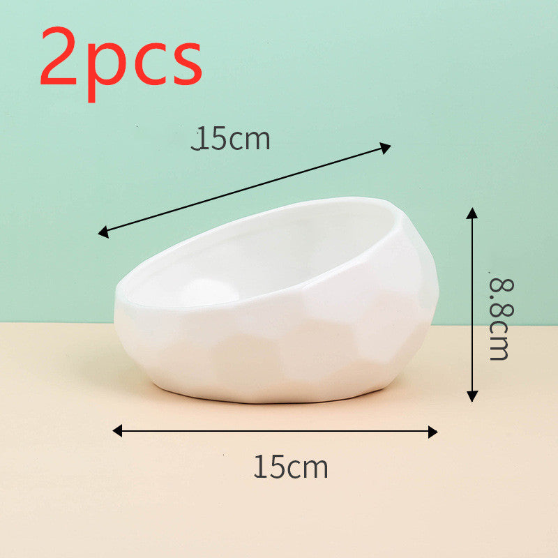 Pet Supplies Ceramic Cat & Dog Bowl – Oblique Mouth Bowl with Optional Wooden Stand