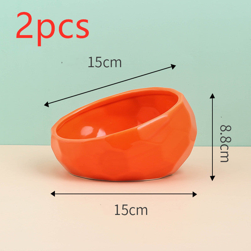 Pet Supplies Ceramic Cat & Dog Bowl – Oblique Mouth Bowl with Optional Wooden Stand